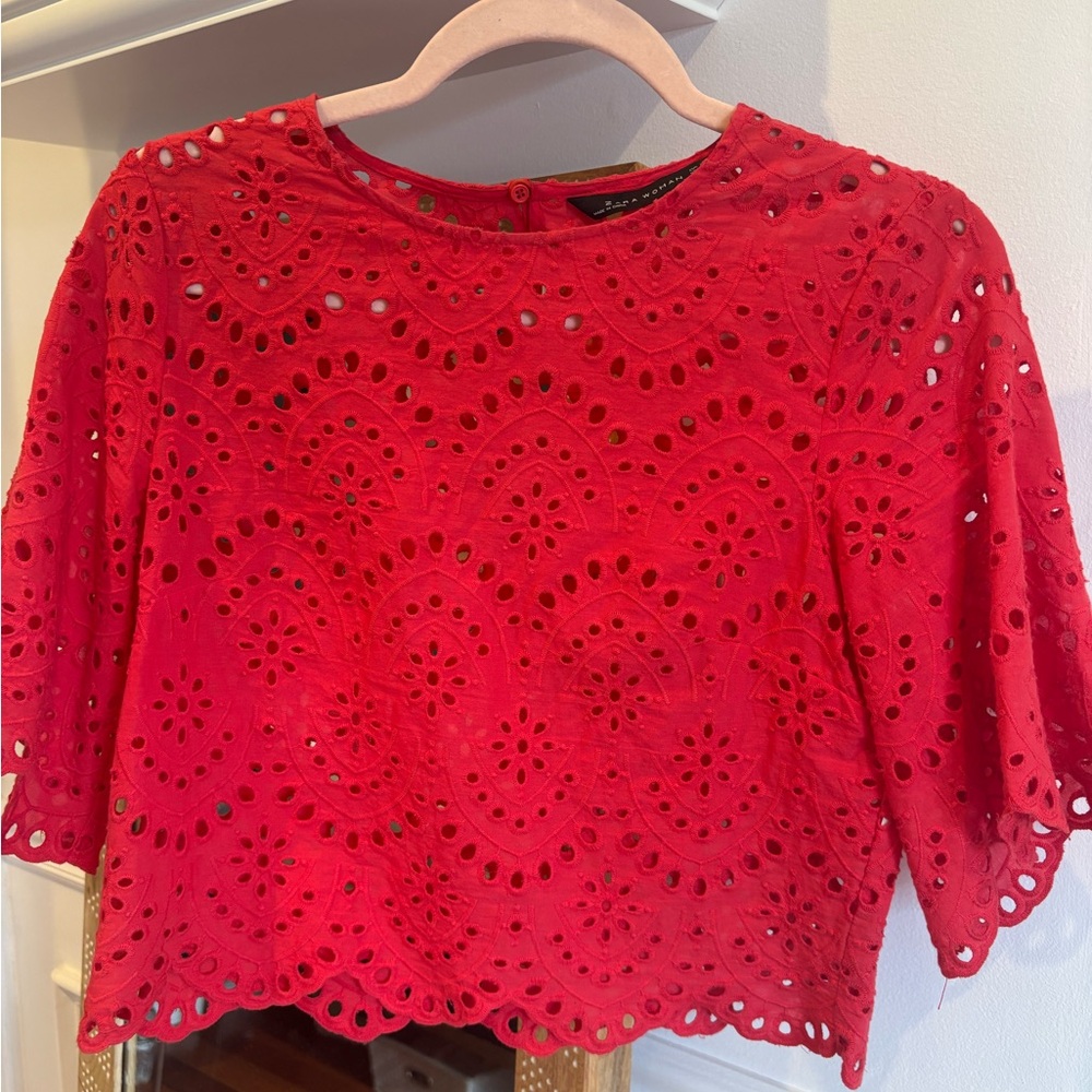 Red eyelet zara top size xs